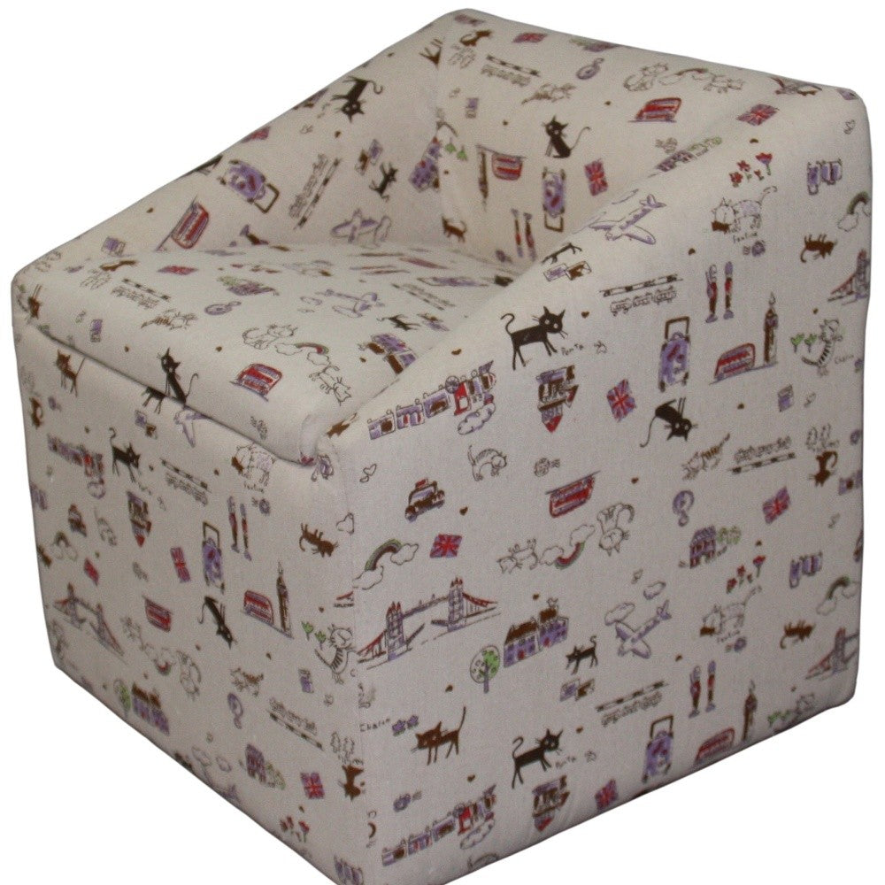 HomeRoots 21" Modern Beige Whimsical Cats in London Cubed Accent Storage Chair
