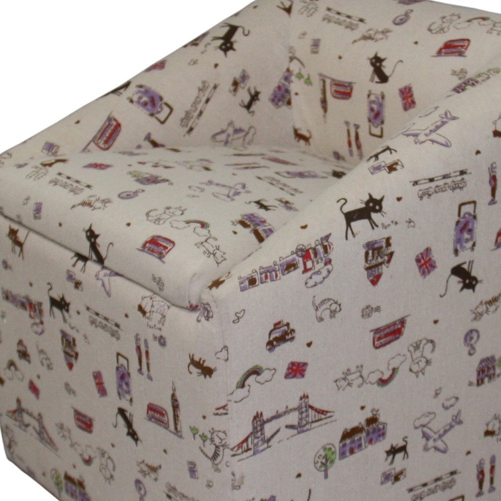 HomeRoots 21" Modern Beige Whimsical Cats in London Cubed Accent Storage Chair