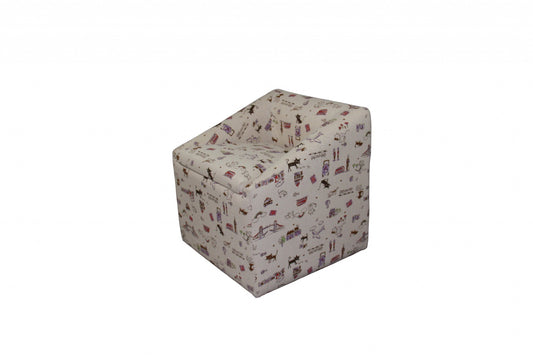 HomeRoots 21" Modern Beige Whimsical Cats in London Cubed Accent Storage Chair