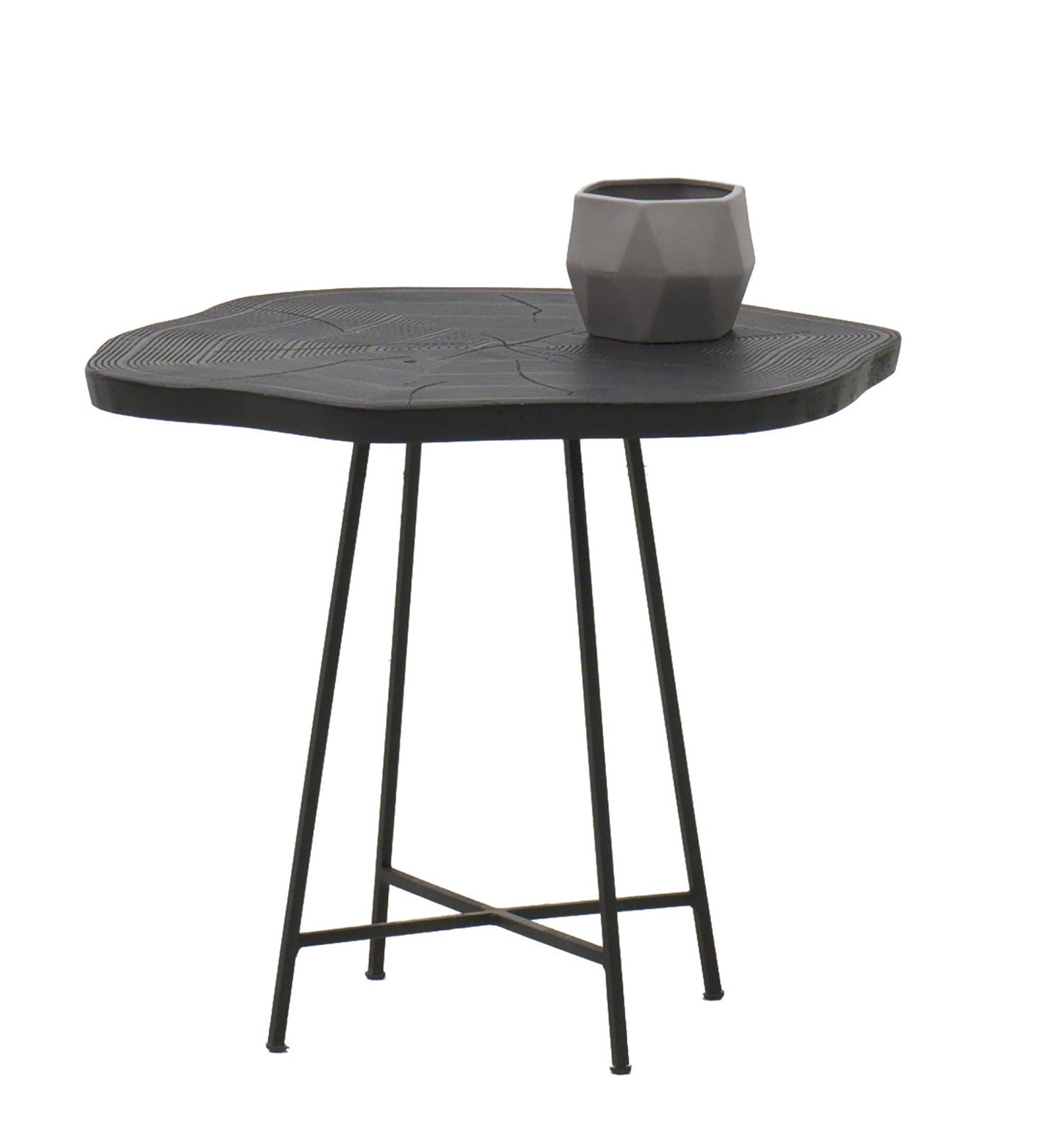 HomeRoots 21" Modern Organic Shaped Wood And Metal End Table in Black Finish