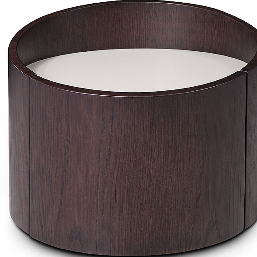 HomeRoots 21" Round Modern End Table in Brown Oak Finish