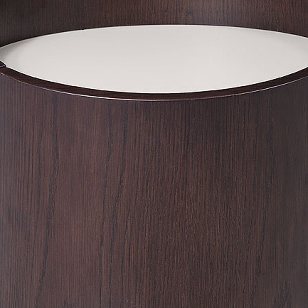 HomeRoots 21" Round Modern End Table in Brown Oak Finish