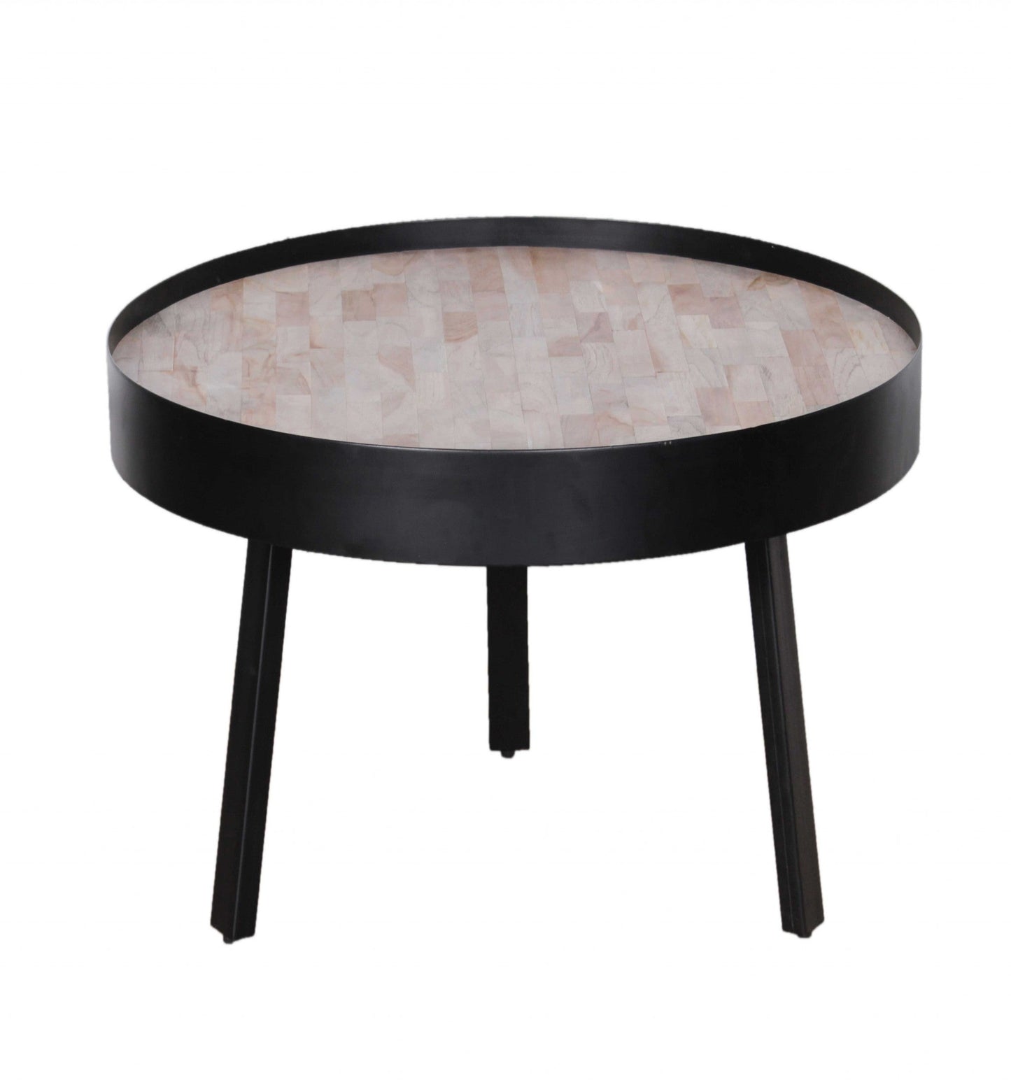 HomeRoots 21" Round Modern Industrial Multi Grain Coffee Table