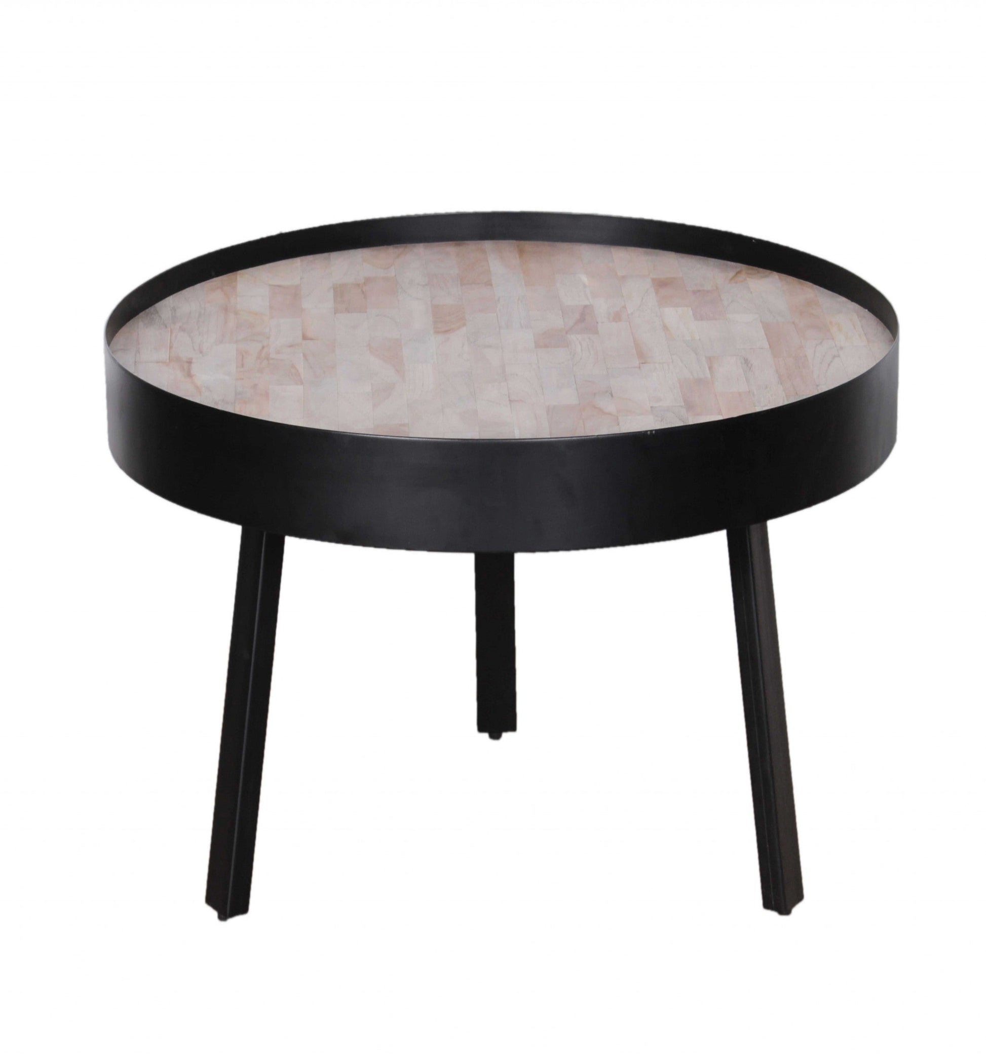 HomeRoots 21" Round Modern Industrial Multi Grain Coffee Table