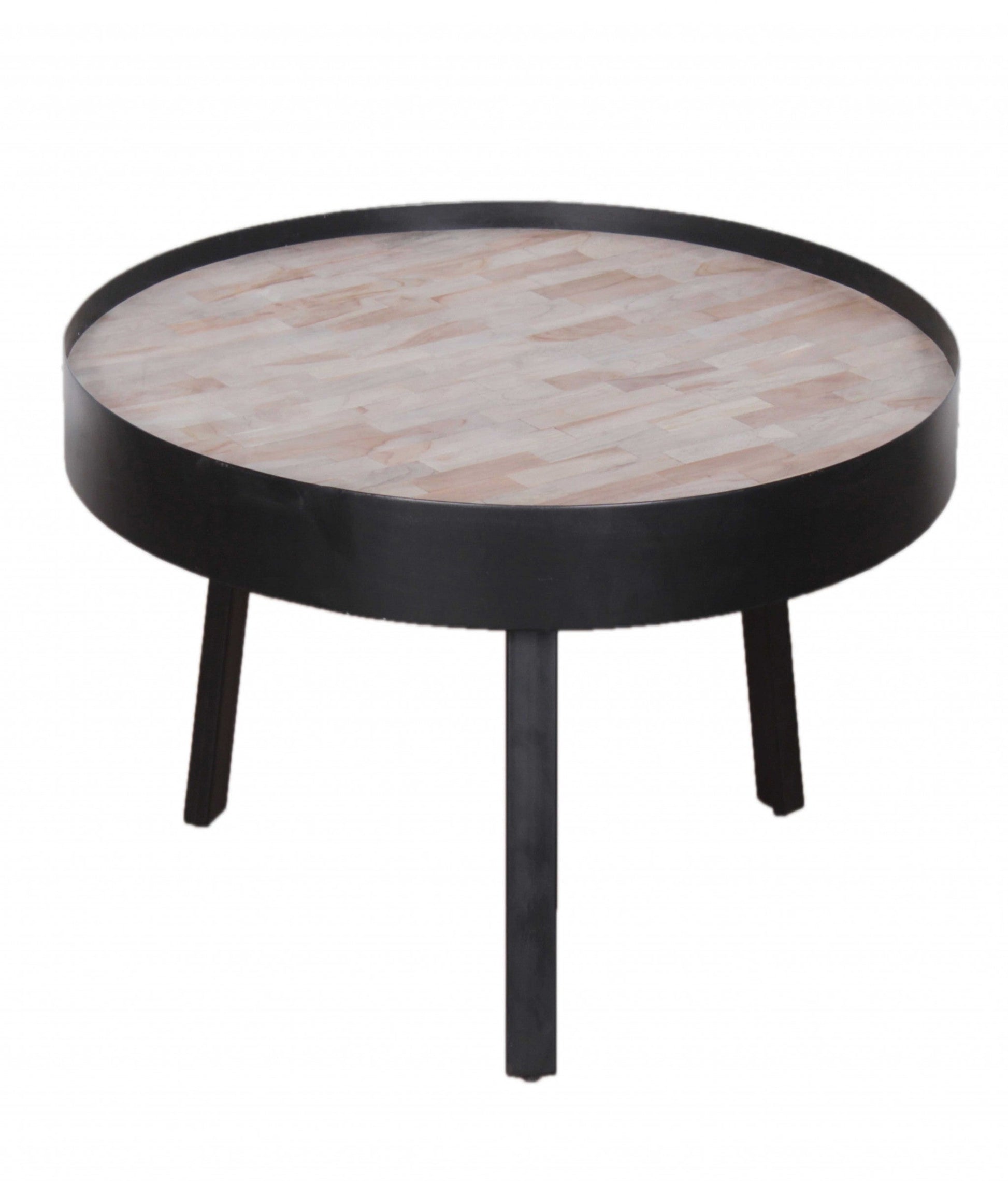 HomeRoots 21" Round Modern Industrial Multi Grain Coffee Table