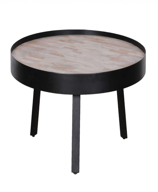 HomeRoots 21" Round Modern Industrial Multi Grain Coffee Table
