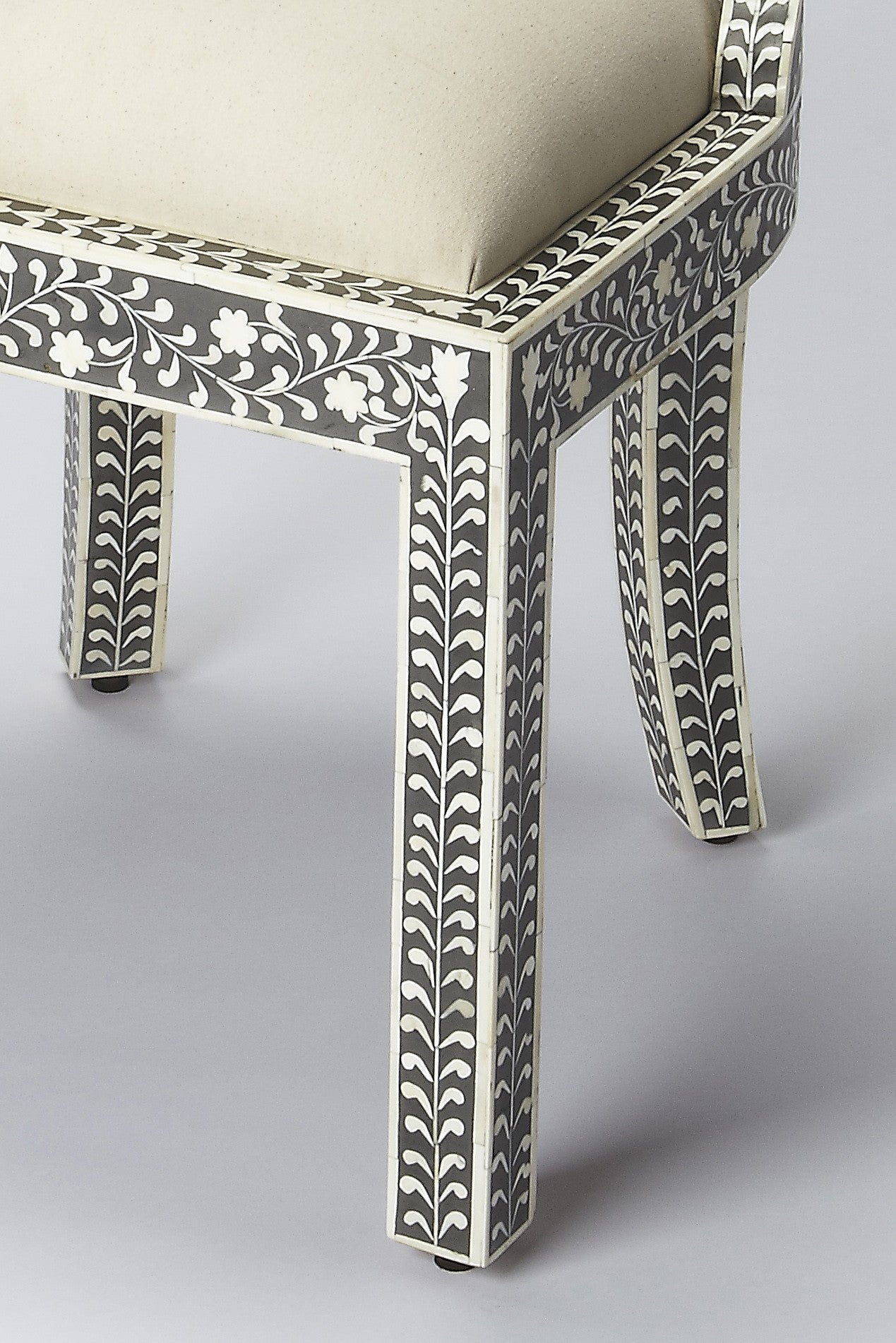 HomeRoots 21" White Fabric Side Chair With Bone and Black Finish
