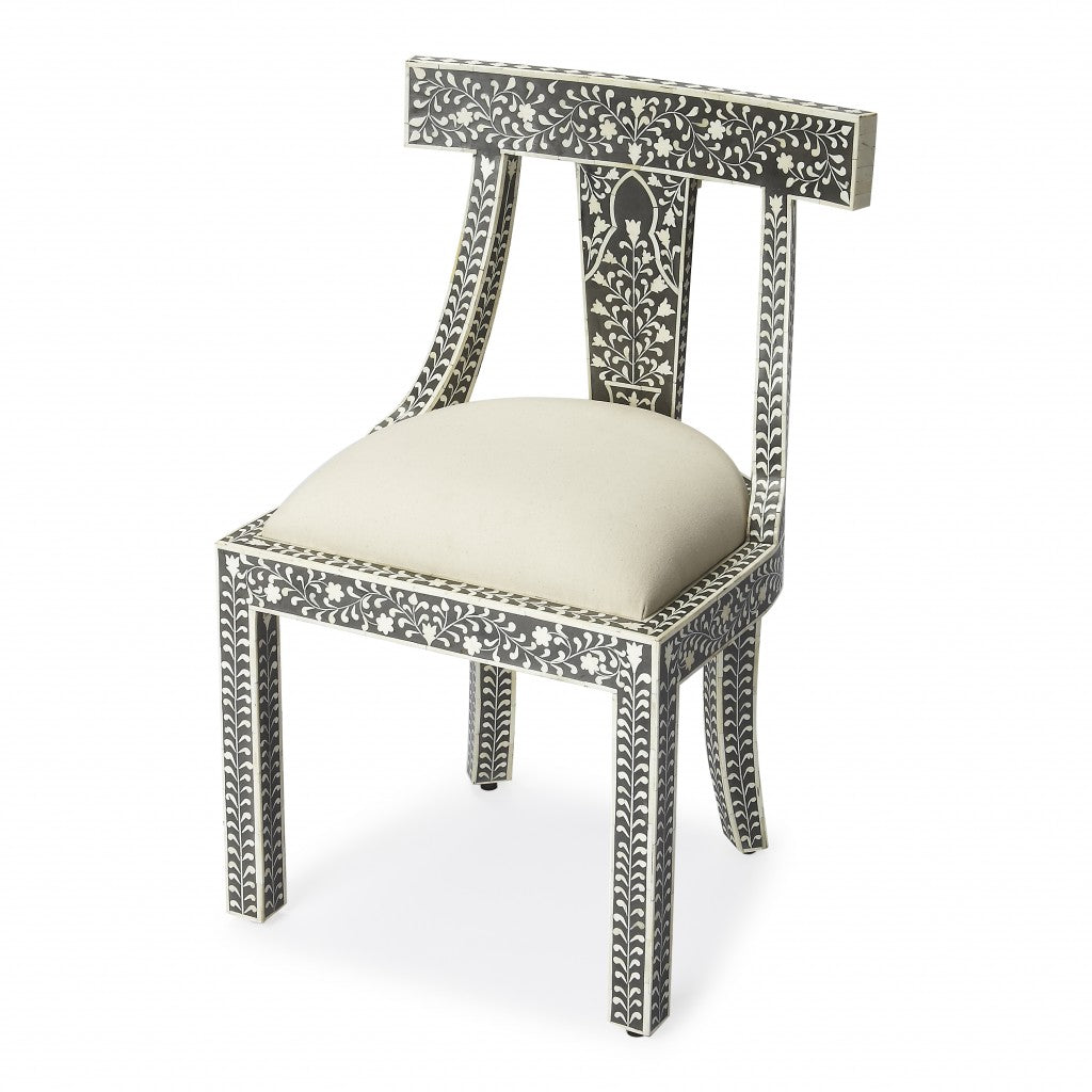 HomeRoots 21" White Fabric Side Chair With Bone and Black Finish