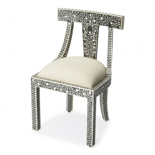 HomeRoots 21" White Fabric Side Chair With Bone and Black Finish