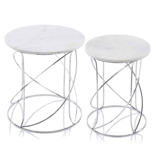 HomeRoots 21" White Faux Marble Round End Tables in Set of 2