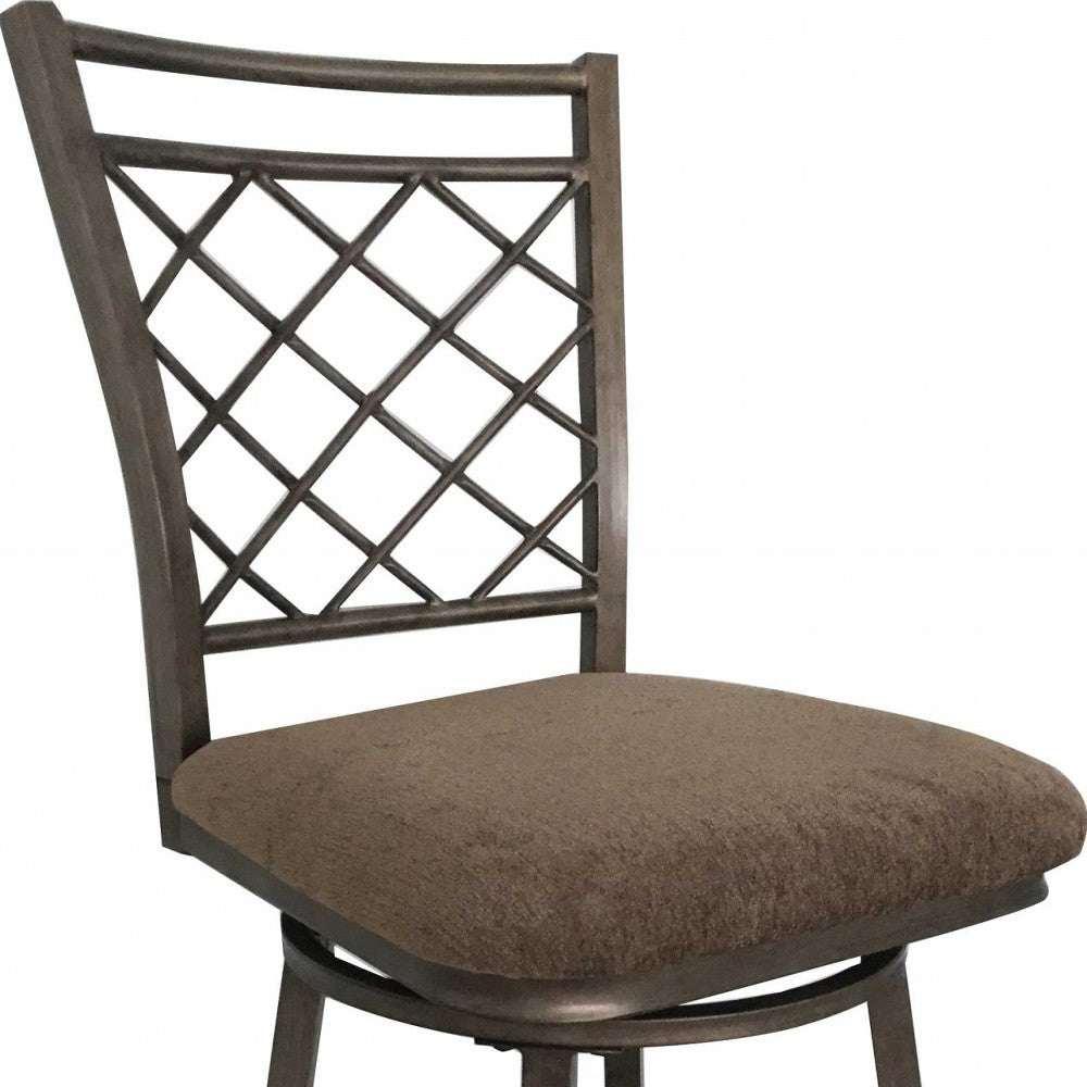 HomeRoots 21' x 17' x 44' 2-Piece Fabric And Antique Swivel Bar Chair