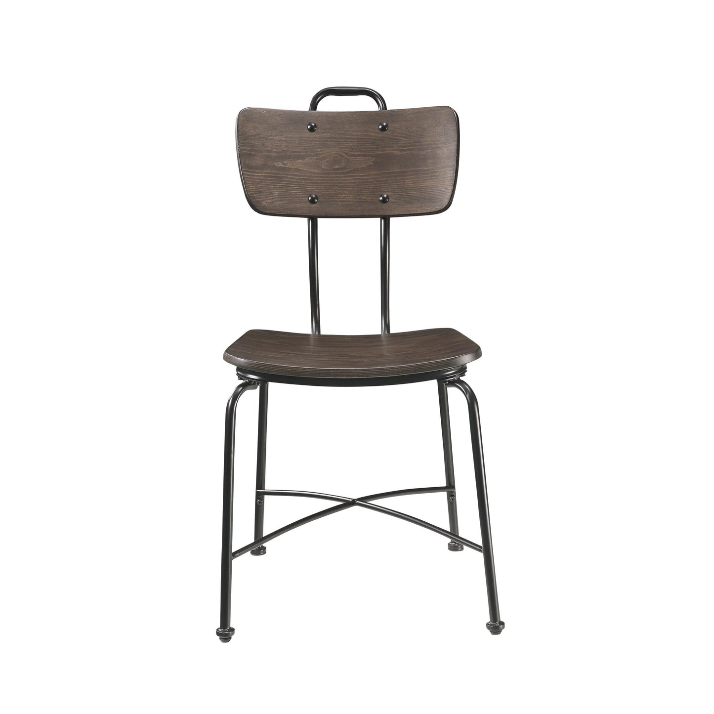HomeRoots 21" x 18" x 37" Walnut Wood and Black Metal Base Side Chair in Set of Two