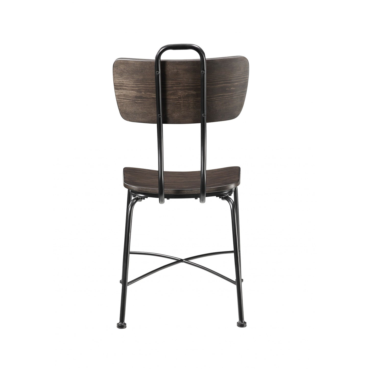HomeRoots 21" x 18" x 37" Walnut Wood and Black Metal Base Side Chair in Set of Two