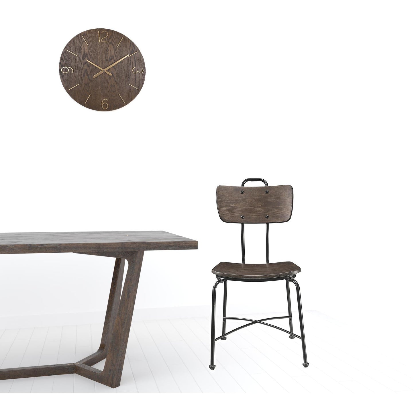 HomeRoots 21" x 18" x 37" Walnut Wood and Black Metal Base Side Chair in Set of Two