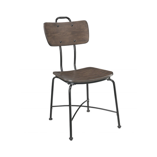 HomeRoots 21" x 18" x 37" Walnut Wood and Black Metal Base Side Chair in Set of Two