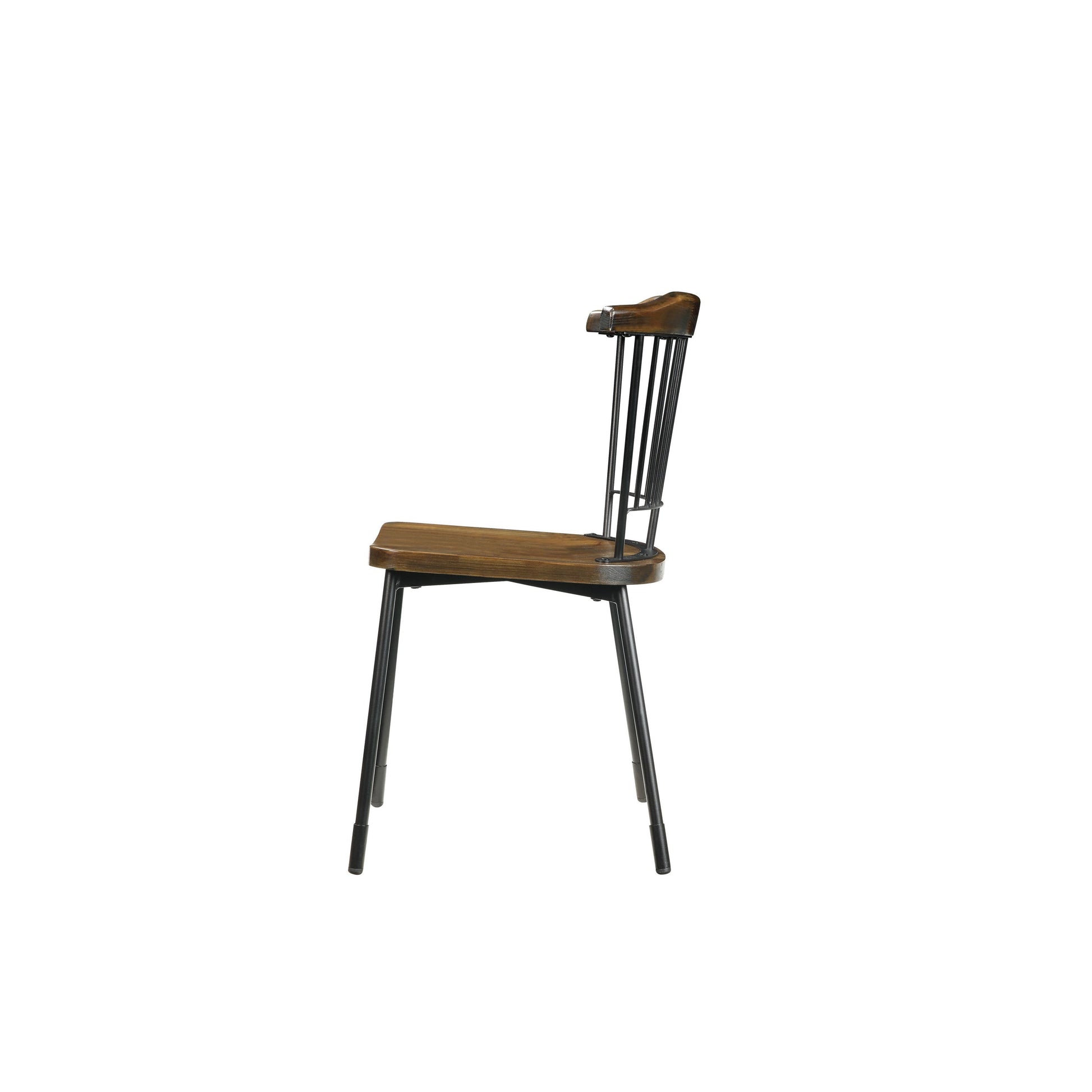 HomeRoots 21" x 19" x 32" Brown Oak Wood With Black Metal Base Side Chair in Set of Two