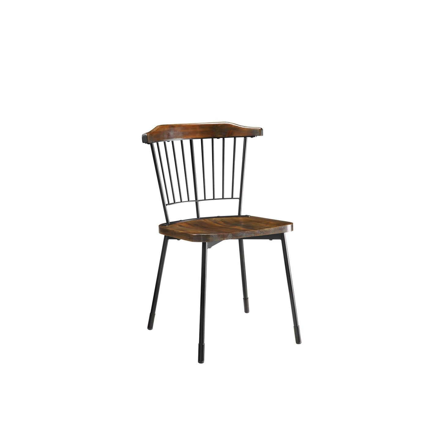 HomeRoots 21" x 19" x 32" Brown Oak Wood With Black Metal Base Side Chair in Set of Two