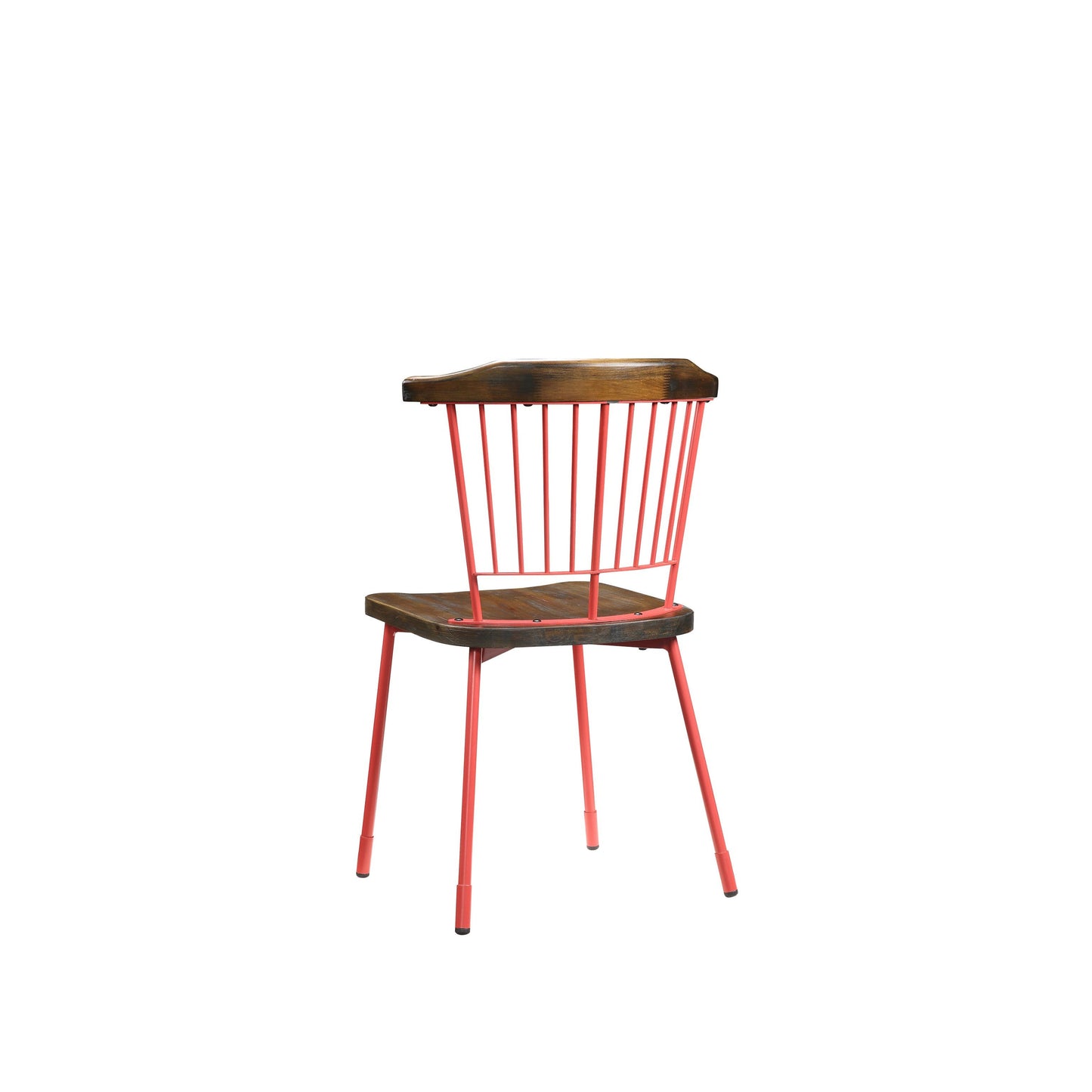HomeRoots 21" x 19" x 32" Brown Oak Wood With Red Metal Base Side Chair in Set of Two