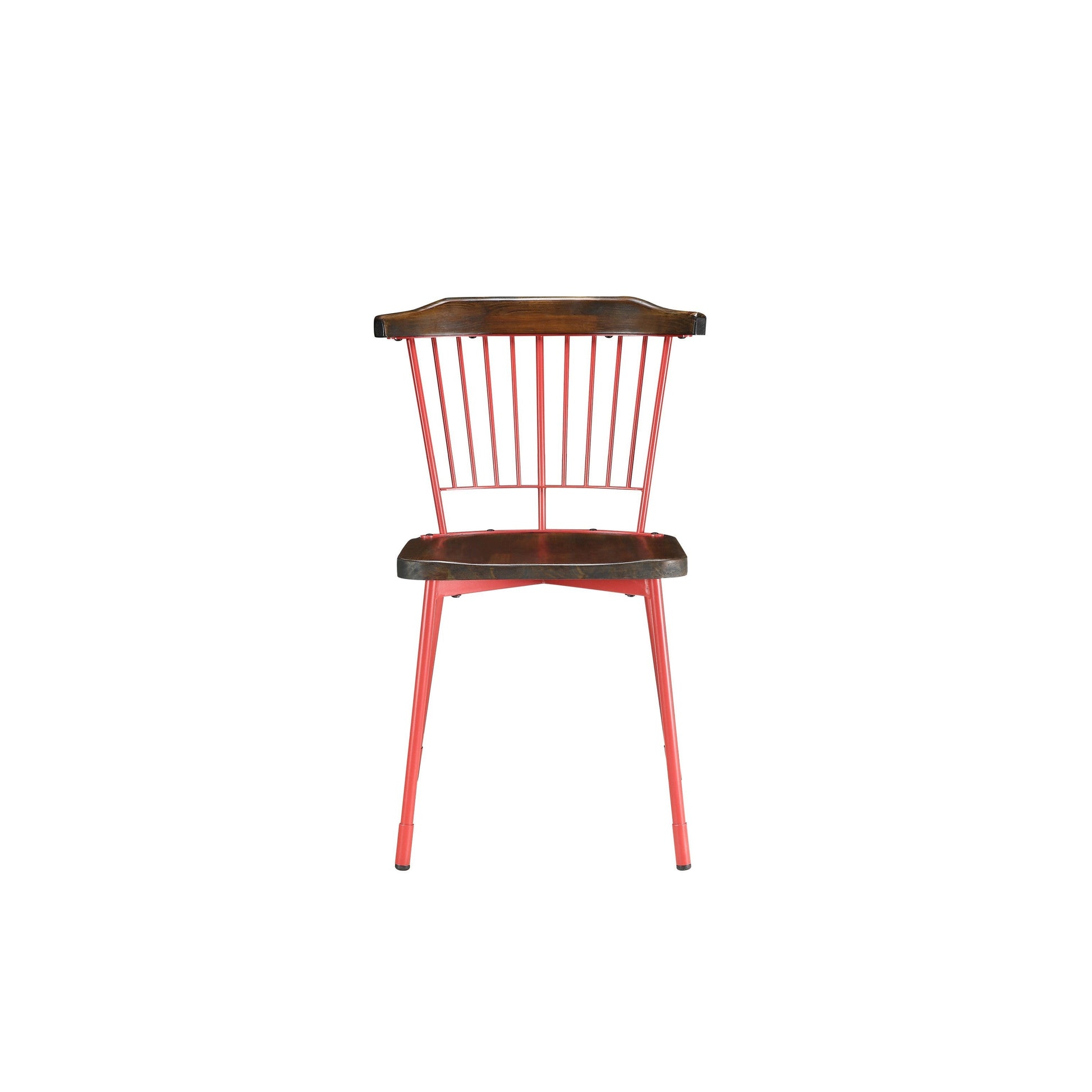 HomeRoots 21" x 19" x 32" Brown Oak Wood With Red Metal Base Side Chair in Set of Two