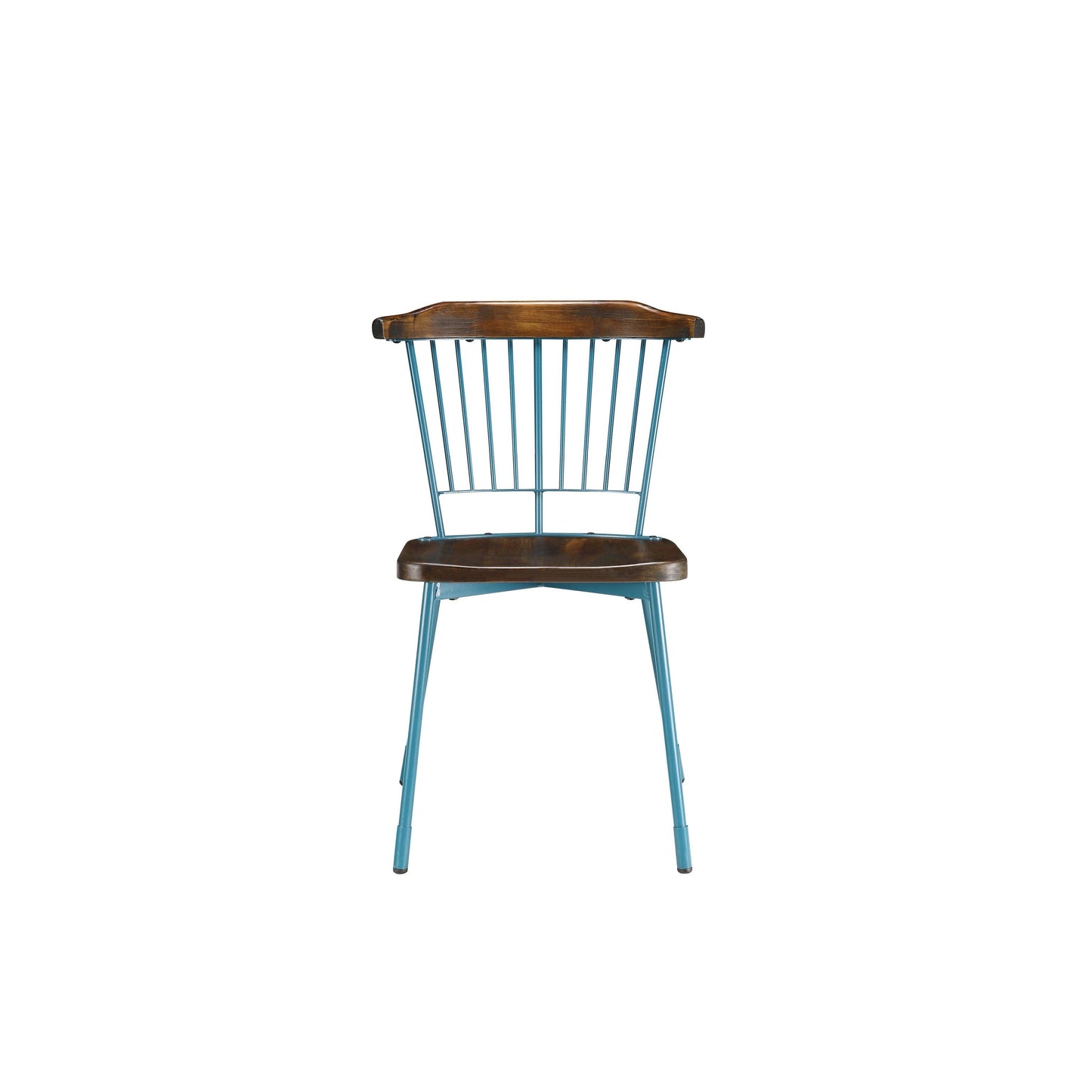 HomeRoots 21" x 19" x 32" Brown Oak Wood With Teal Metal Side Chair in Set of Two