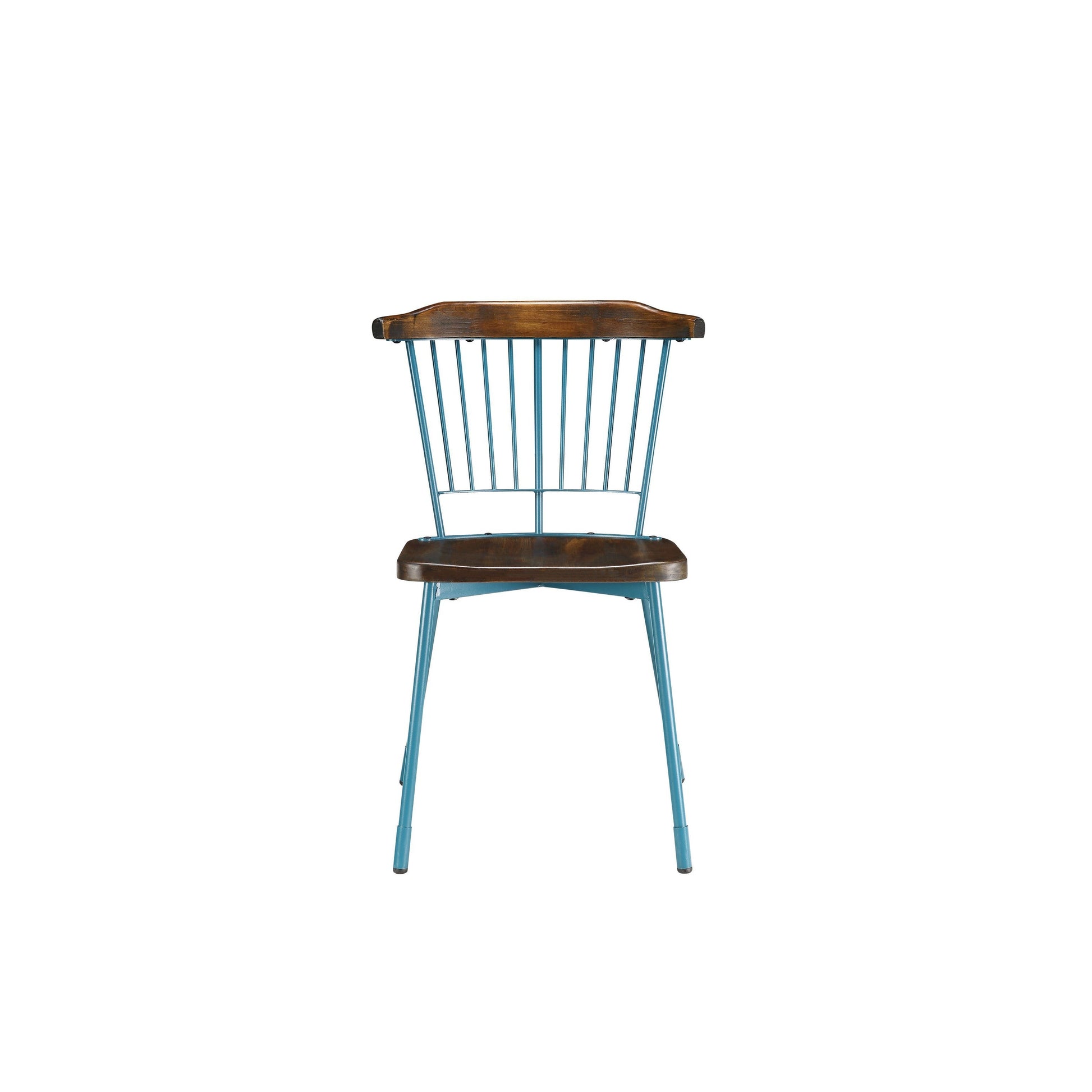 HomeRoots 21" x 19" x 32" Brown Oak Wood With Teal Metal Side Chair in Set of Two