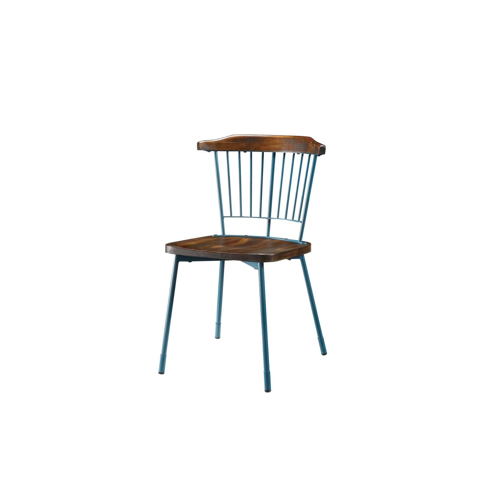 HomeRoots 21" x 19" x 32" Brown Oak Wood With Teal Metal Side Chair in Set of Two