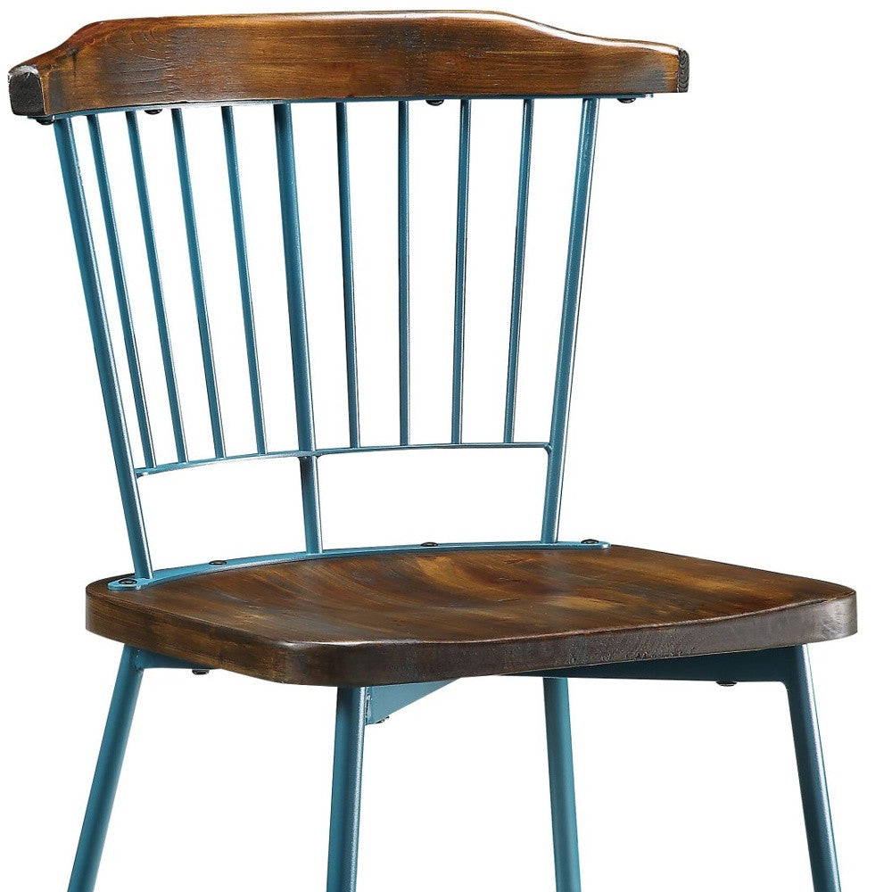 HomeRoots 21" x 19" x 32" Brown Oak Wood With Teal Metal Side Chair in Set of Two