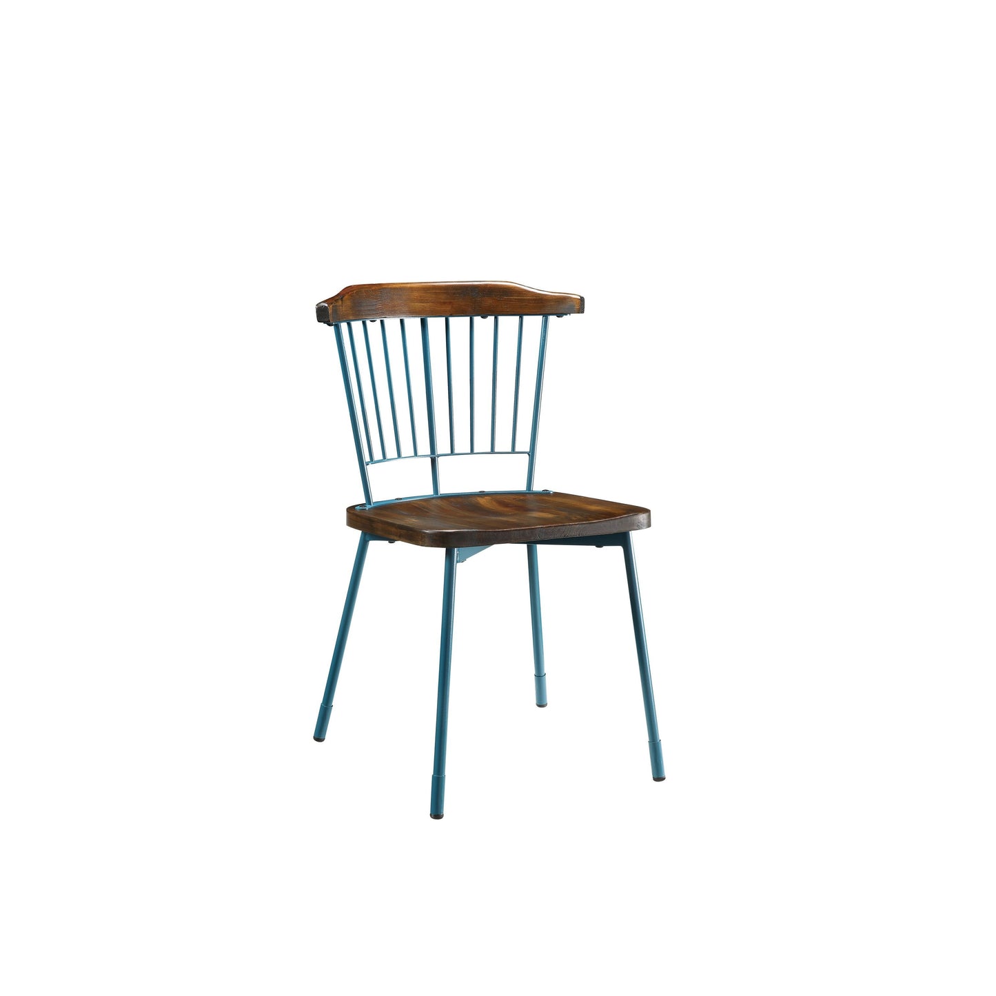 HomeRoots 21" x 19" x 32" Brown Oak Wood With Teal Metal Side Chair in Set of Two