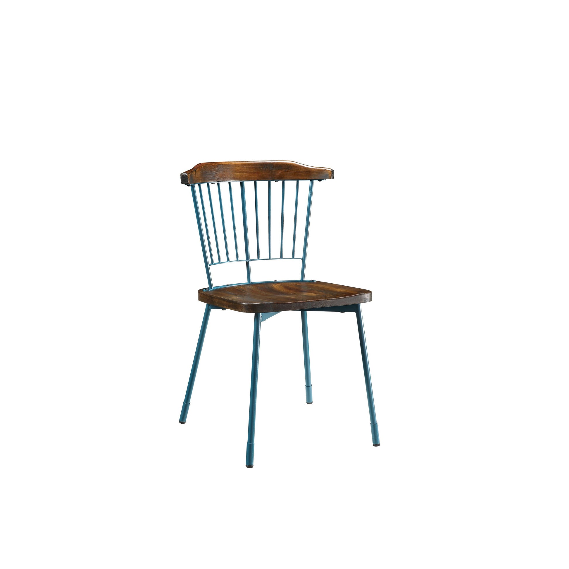 HomeRoots 21" x 19" x 32" Brown Oak Wood With Teal Metal Side Chair in Set of Two