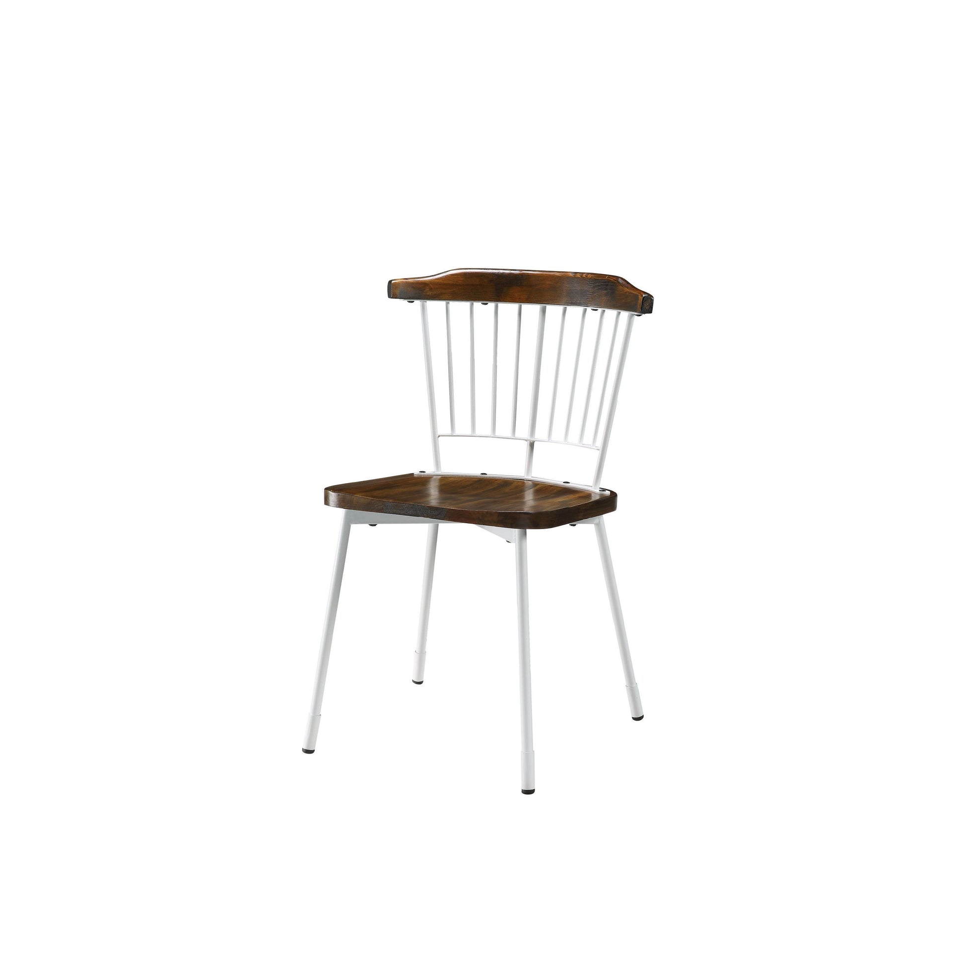 HomeRoots 21" x 19" x 32" Brown Oak Wood With White Metal Base Side Chair in Set of Two