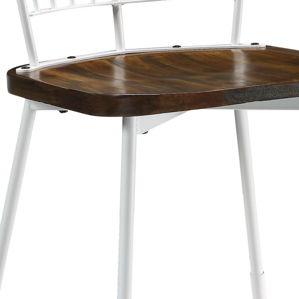 HomeRoots 21" x 19" x 32" Brown Oak Wood With White Metal Base Side Chair in Set of Two