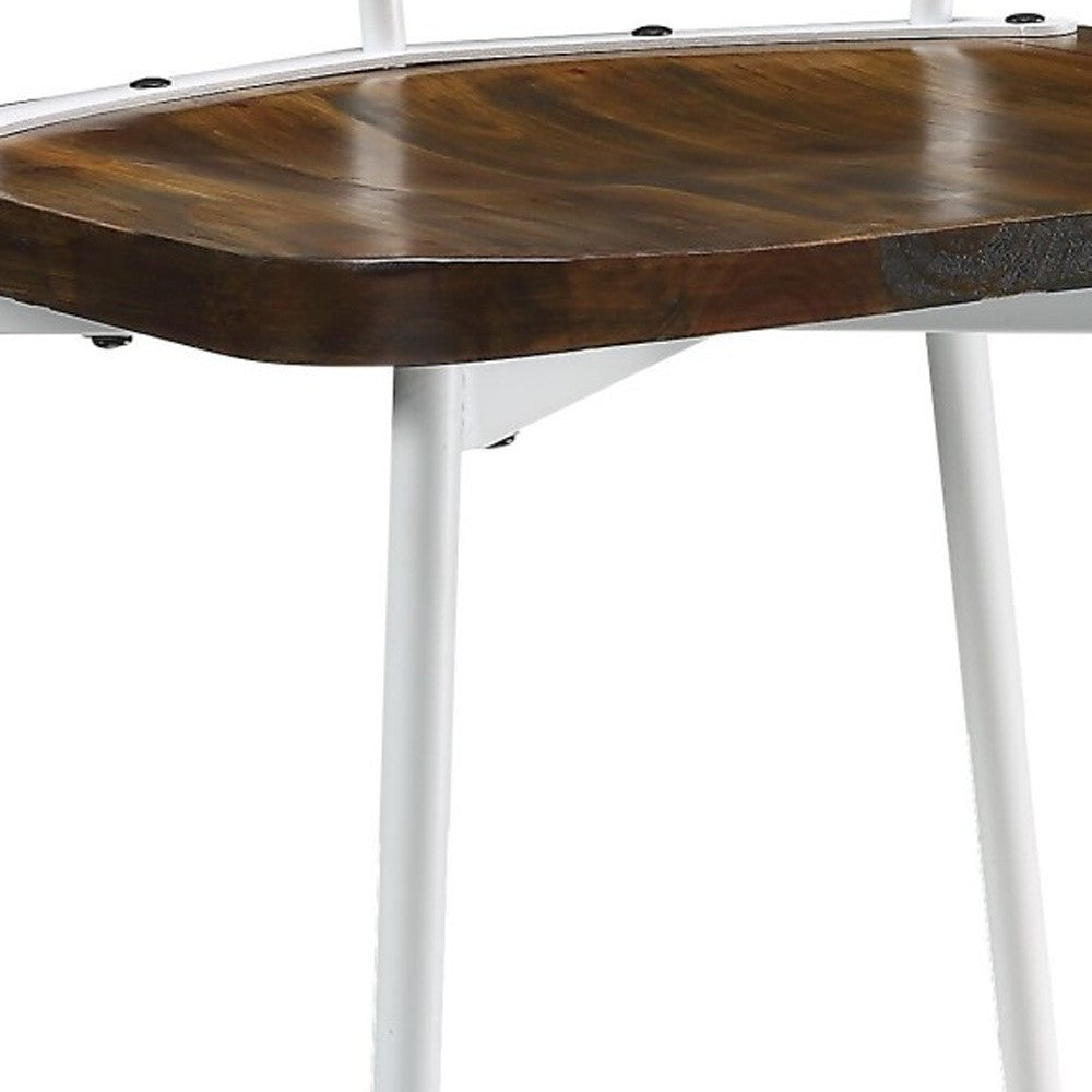 HomeRoots 21" x 19" x 32" Brown Oak Wood With White Metal Base Side Chair in Set of Two