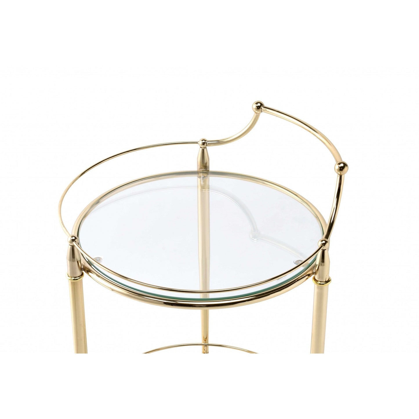 HomeRoots 21" x 20" x 31" Gold And Clear Glass Serving Cart