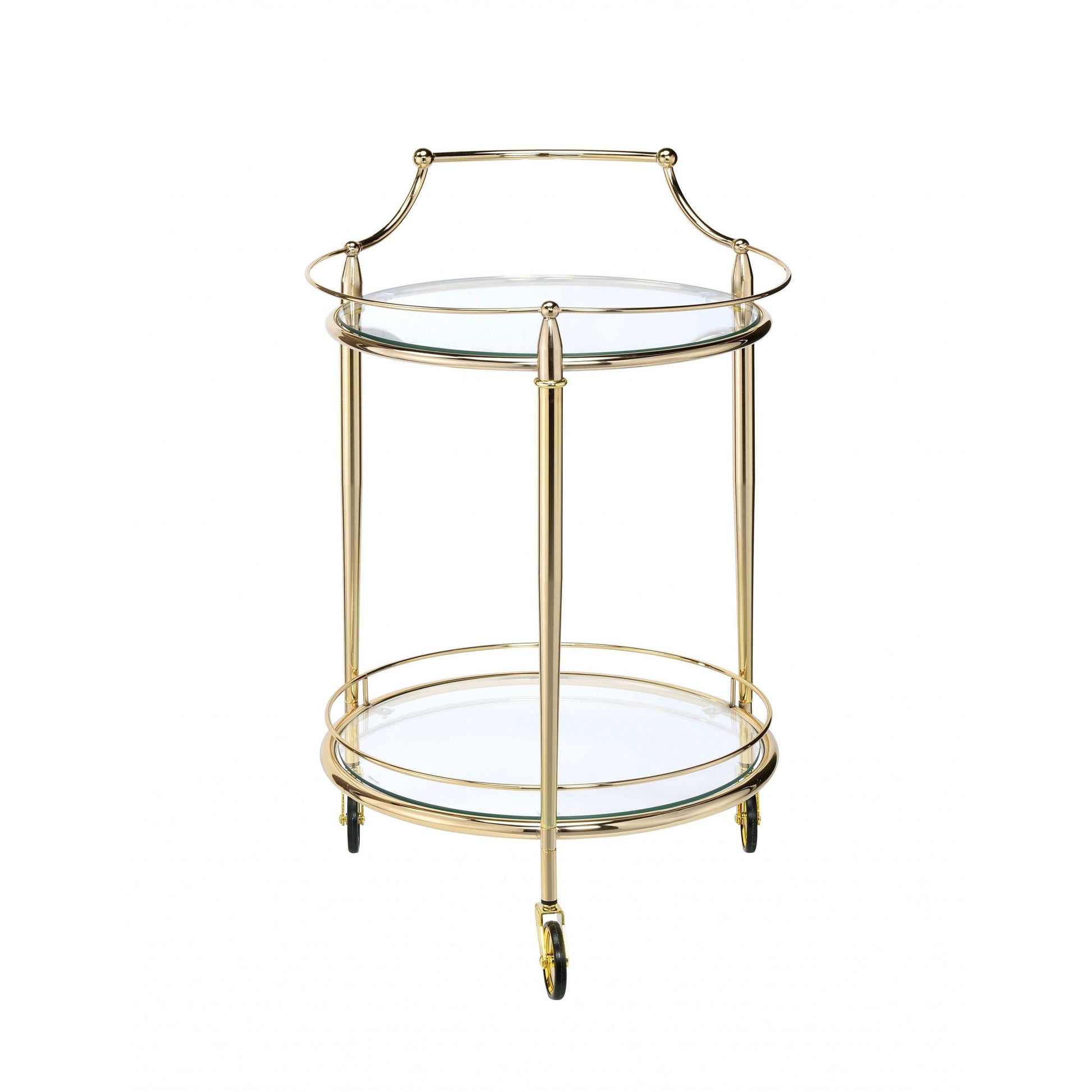 HomeRoots 21" x 20" x 31" Gold And Clear Glass Serving Cart