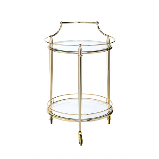 HomeRoots 21" x 20" x 31" Gold And Clear Glass Serving Cart