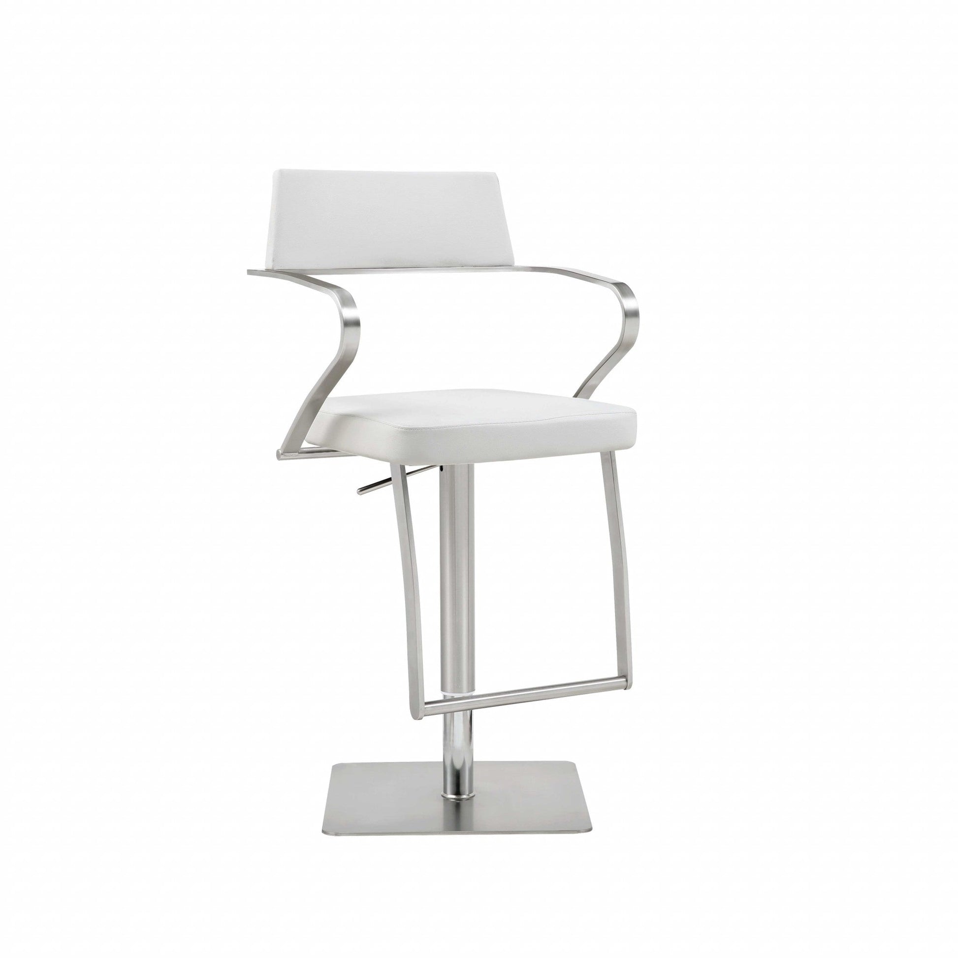 HomeRoots 21 x 20 x 36-46 White Stainless Steel Bar Stool