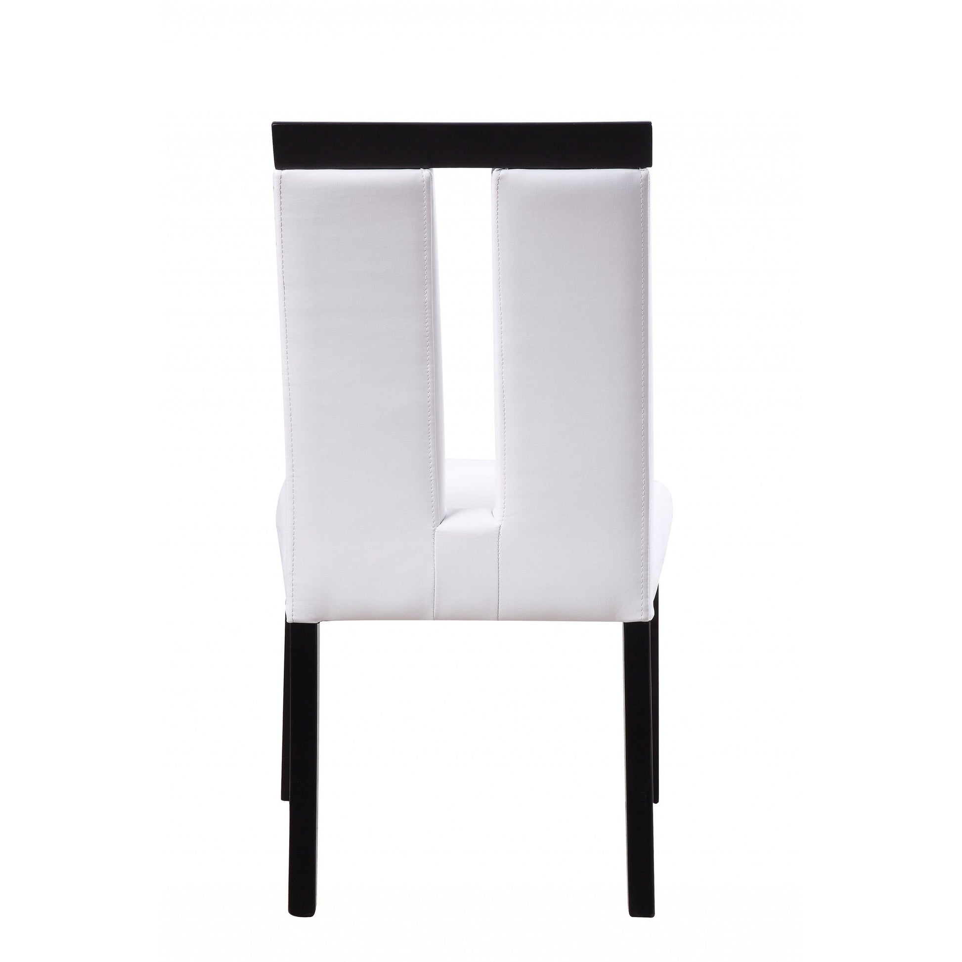 HomeRoots 21" x 26" x 39" Black Wood Side Chair With White Faux Leather Upholstered Seat