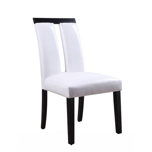 HomeRoots 21" x 26" x 39" Black Wood Side Chair With White Faux Leather Upholstered Seat