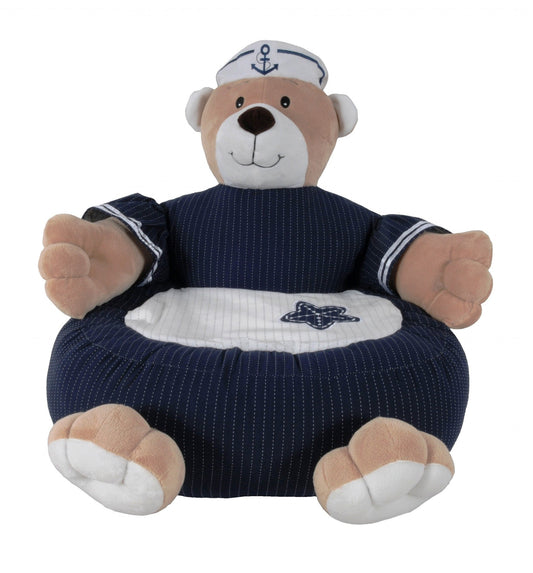 HomeRoots 21.65" x 21.65" x 19.68" Bear Chair With White and Navy Blue Finish