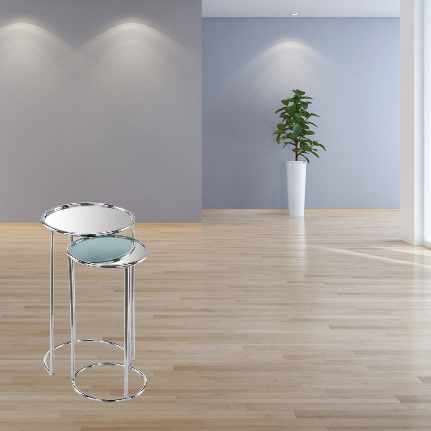 HomeRoots 22" Aluminum Round End Table in Silver Finish
