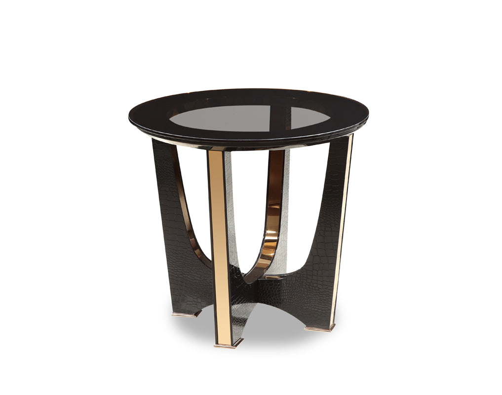 HomeRoots 22" Black Crocodile And Rosegold End Table