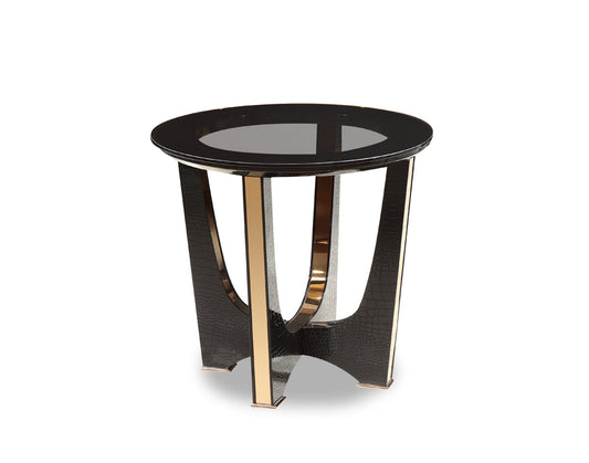 HomeRoots 22" Black Crocodile And Rosegold End Table