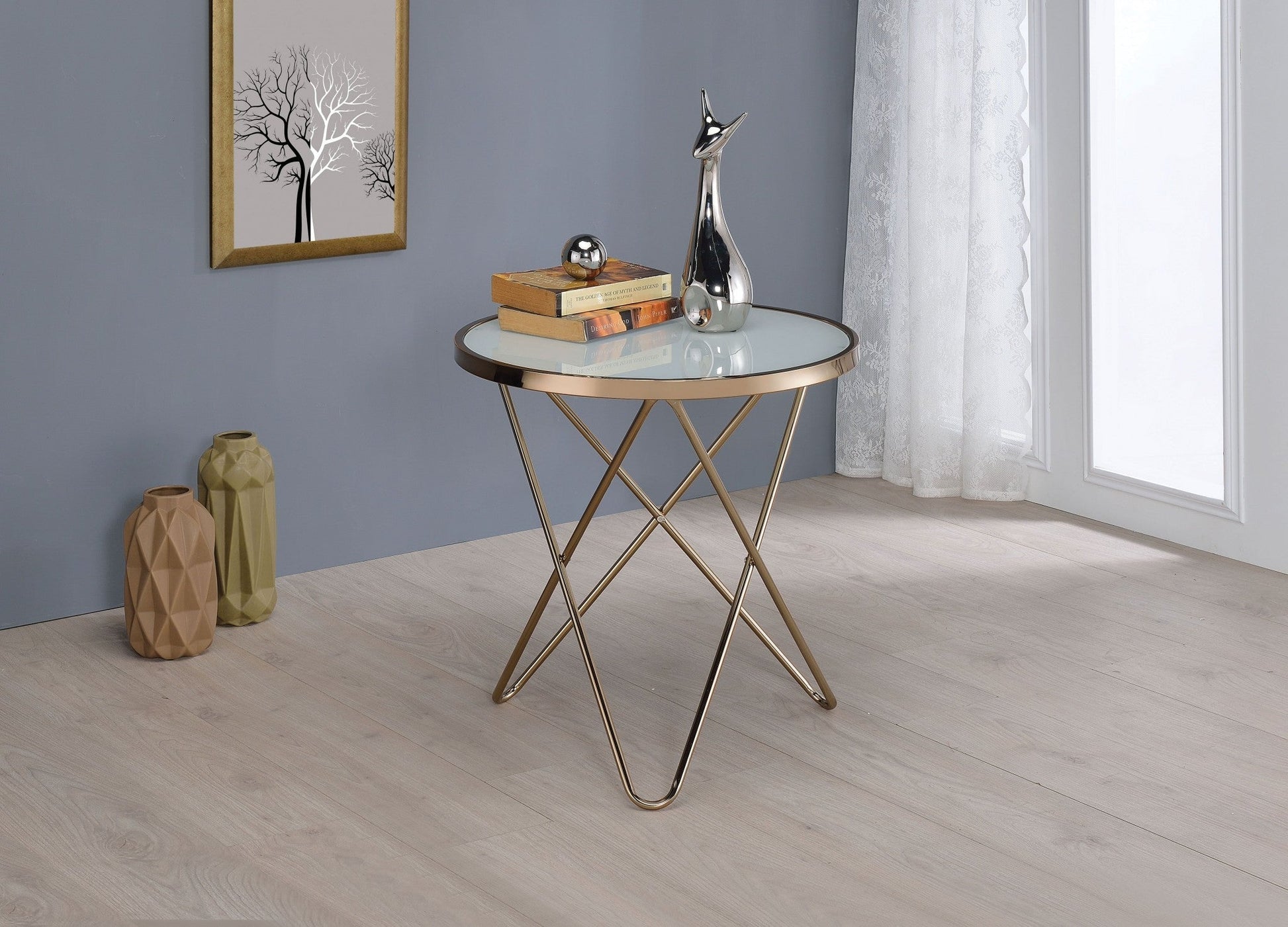 HomeRoots 22" Brass And Clear Glass Round End Table