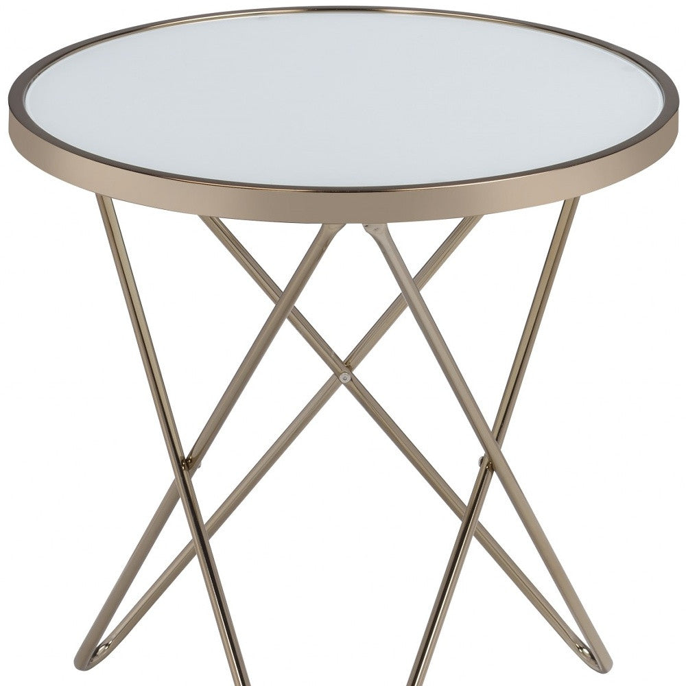 HomeRoots 22" Brass And Clear Glass Round End Table