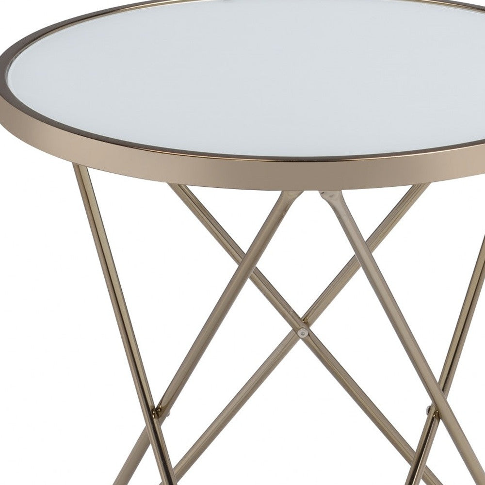 HomeRoots 22" Brass And Clear Glass Round End Table