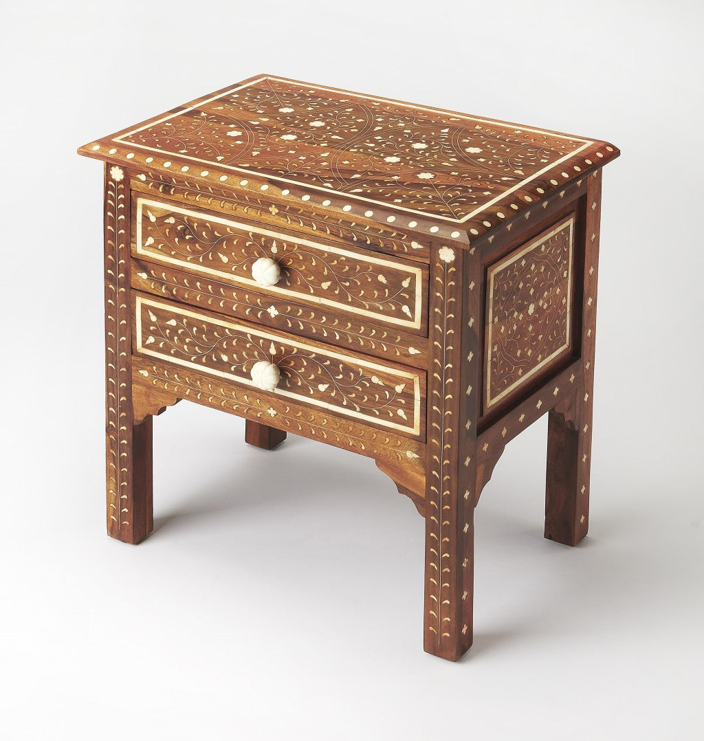 HomeRoots 22" Brown And White Solid Wood Frame Standard Accent Chest With Two Drawers