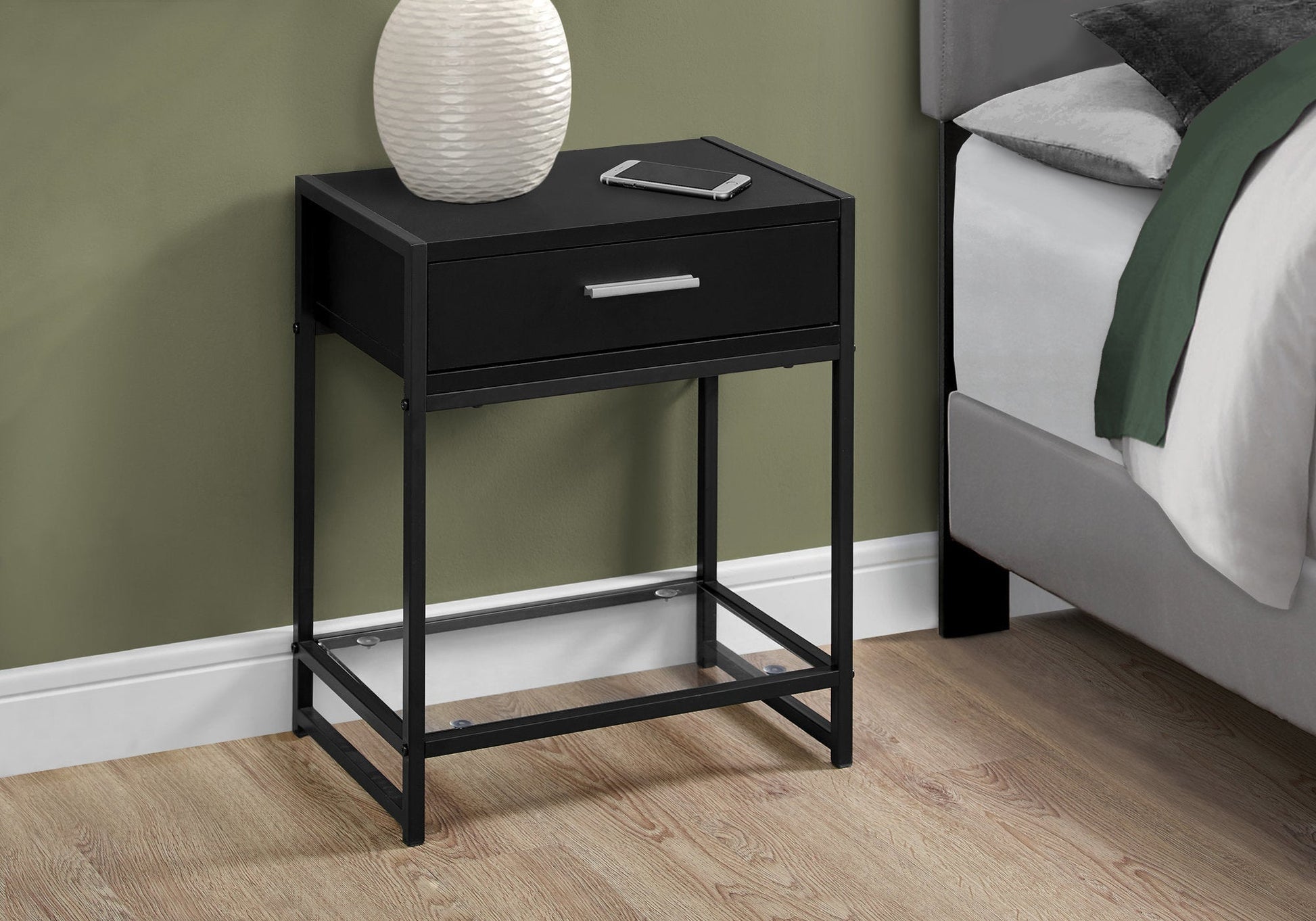 HomeRoots 22" End Table With Drawer And Shelf in Black Finish