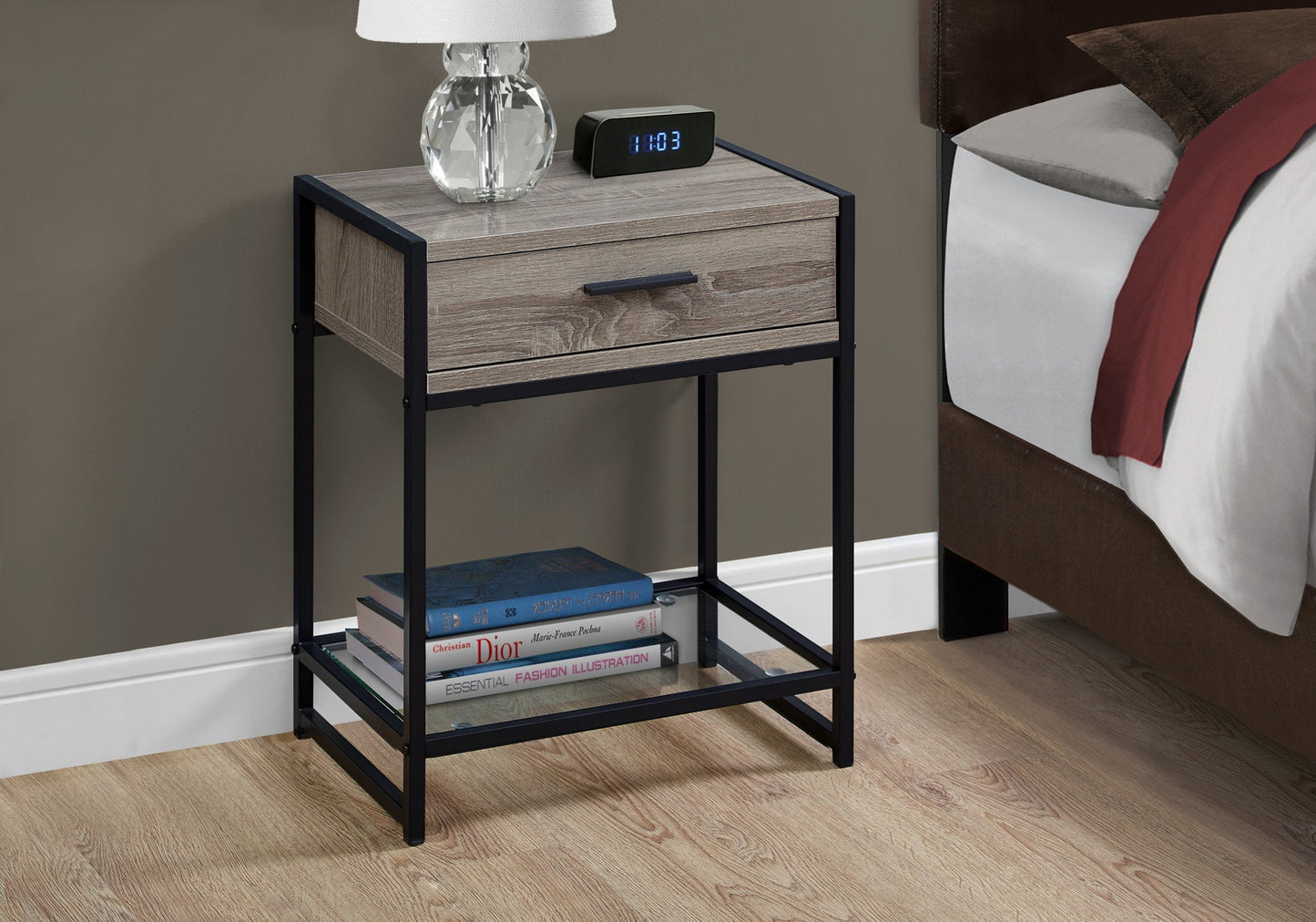 HomeRoots 22" End Table With Drawer And Shelf in Black and Deep Taupe Finish