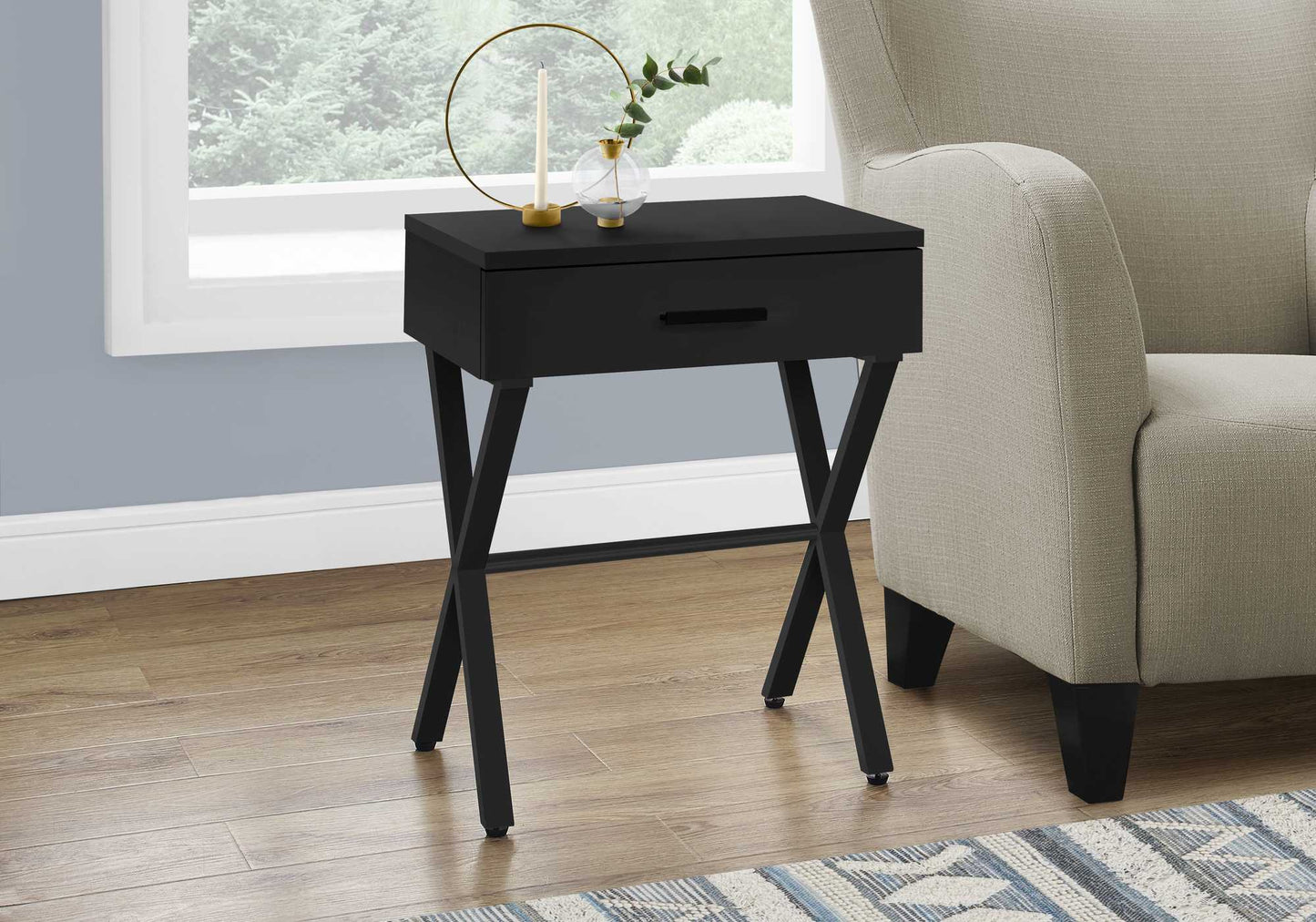 HomeRoots 22" End Table With Drawer in Black Finish