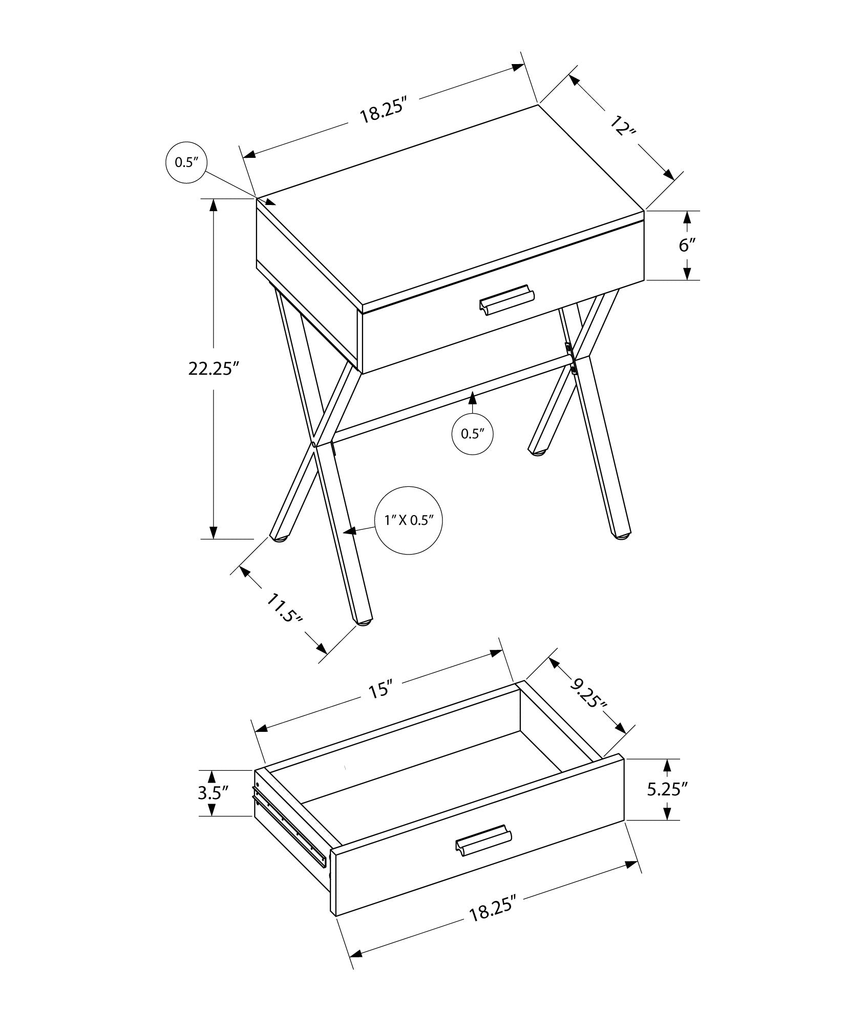 HomeRoots 22" End Table With Drawer in Black Finish